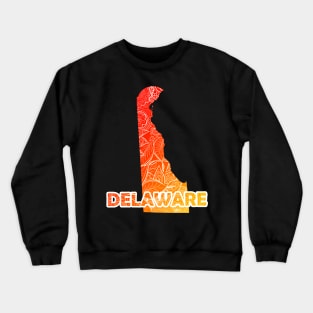 Colorful mandala art map of Delaware with text in red and orange Crewneck Sweatshirt